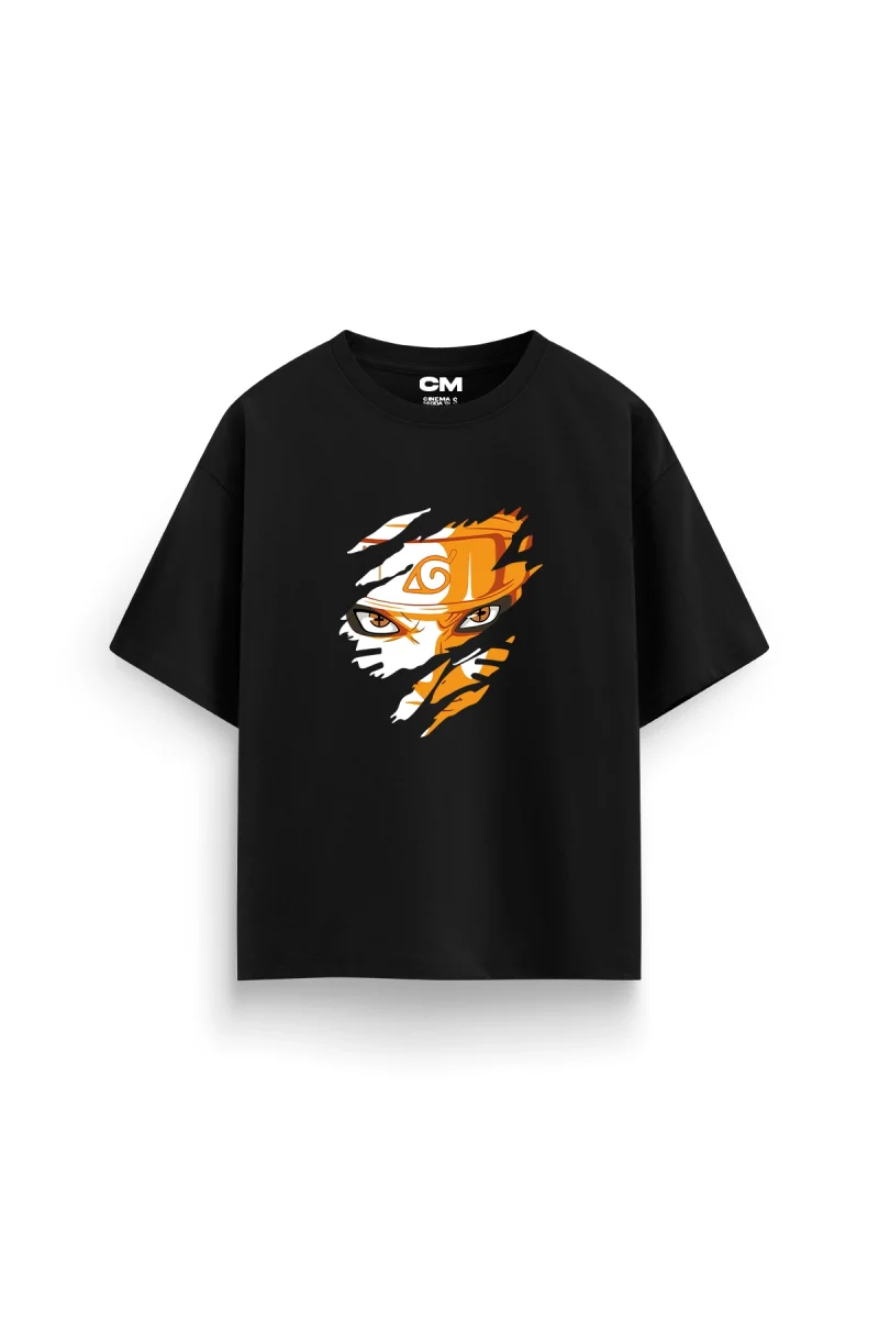 Naruto uzumaki Baskılı Rahat Kalıp 30/1 Unisex Siyah Tshirt