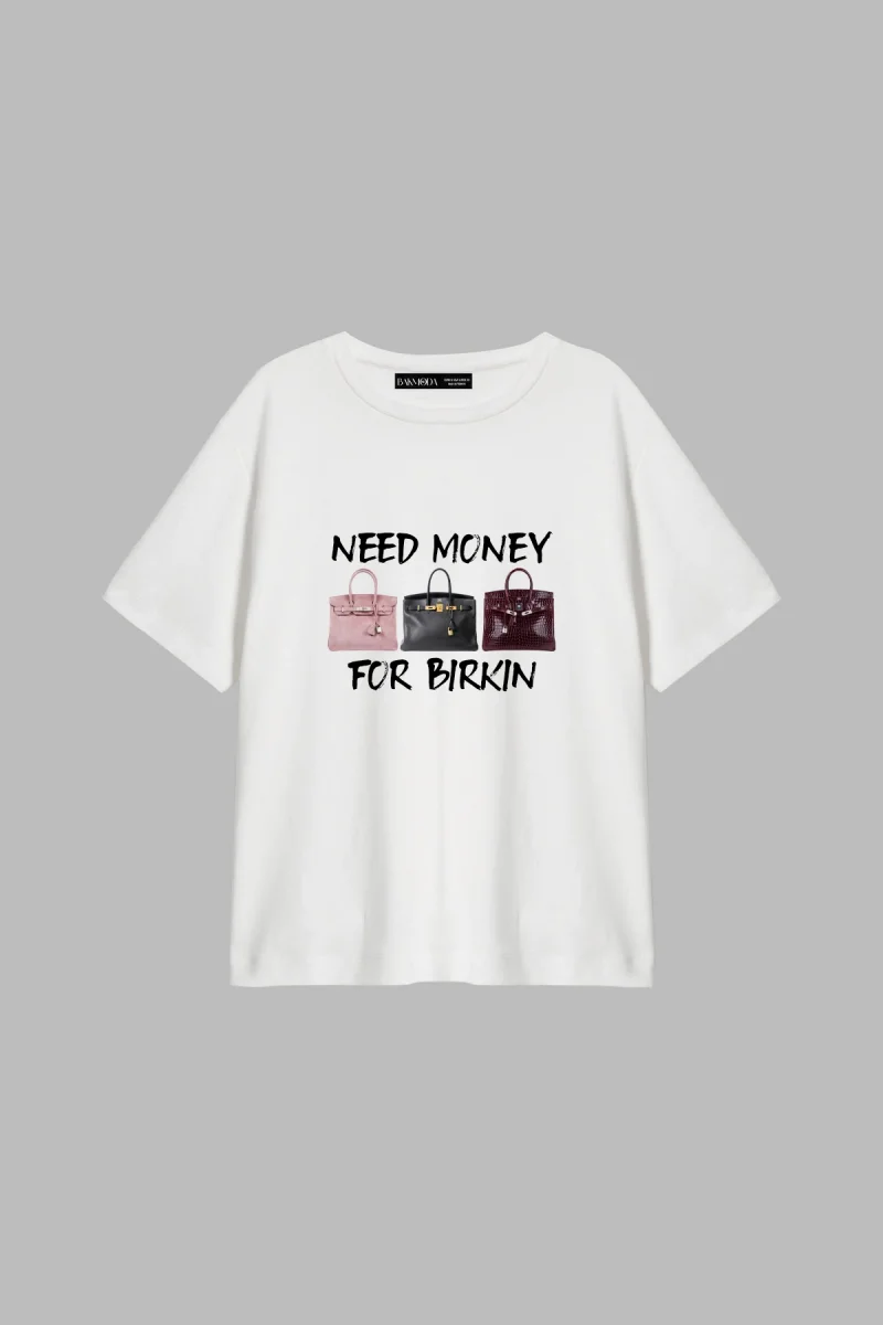 Need Money For B. Baskılı Relaxed Fit Beyaz Kadın Tshirt