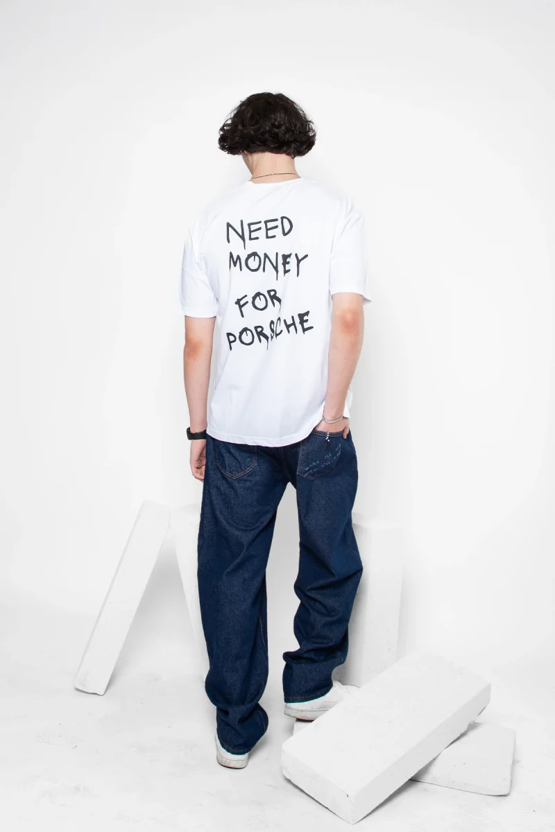 Need Money For Porsche Baskılı Oversize Unisex Beyaz Tshirt