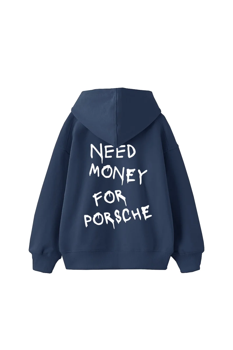 Need Money for Porsche Baskılı Oversize Unisex İndigo Hoodie