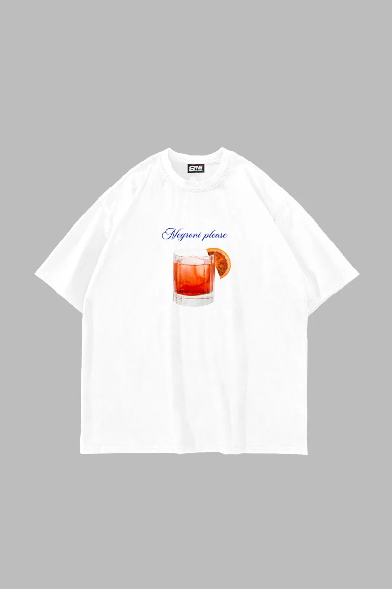 Negroni Please Baskılı Beyaz Oversize Unisex Tshirt