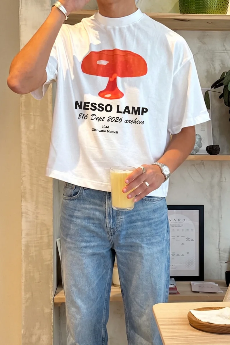 Nesso Lamp Baskılı Beyaz Oversize Tshirt