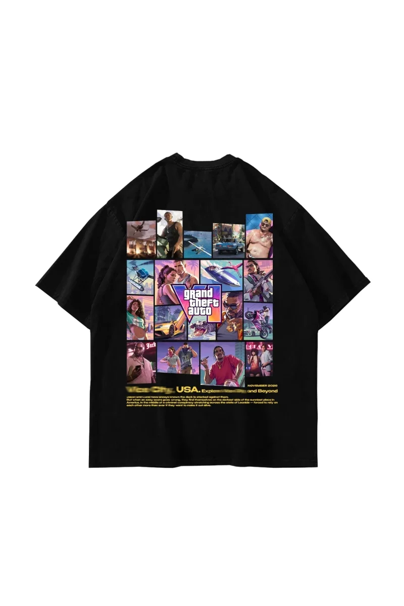 New Game Story Graphic Baskılı Siyah Oversize Unisex Tshirt