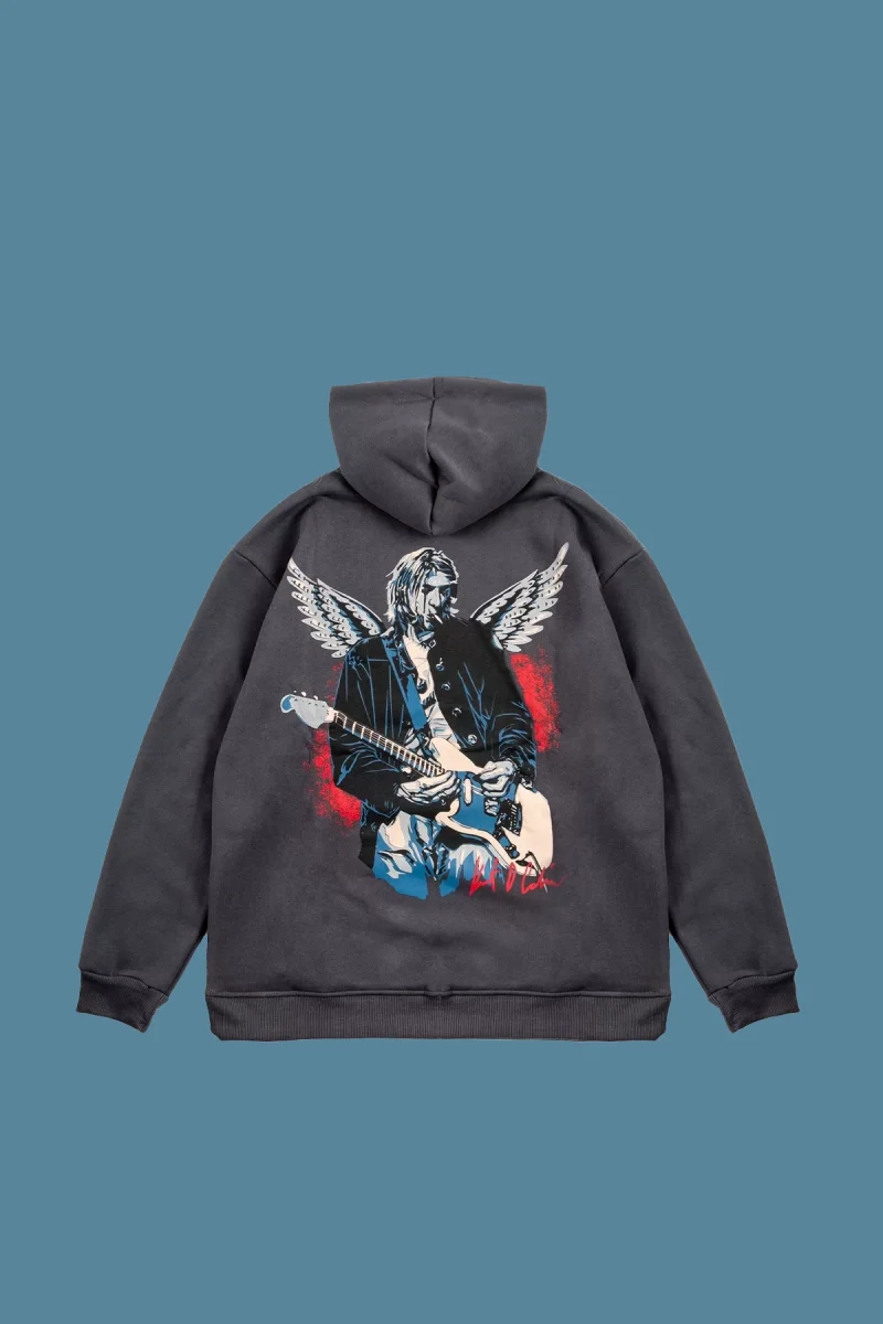 Nirvana Kurt Cobain Sırt Baskılı Regular Fit Unisex Gri Hoodie