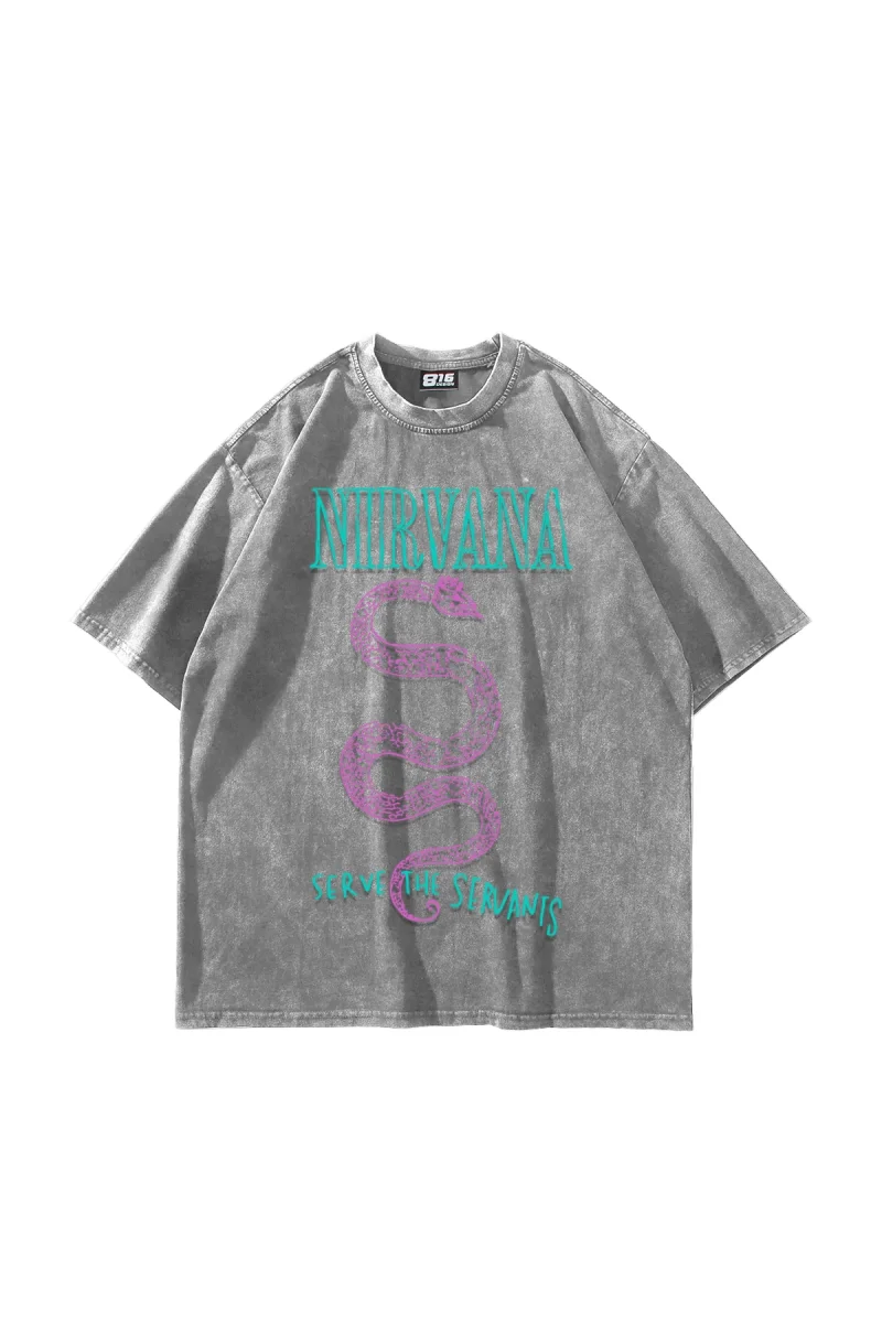 Nirvana Serve The Servants Baskılı Yıkamalı Beyaz Oversize Unisex Tshirt