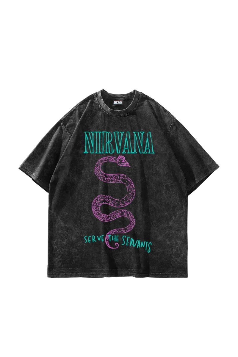 Nirvana Serve The Servants Baskılı Yıkamalı Siyah Oversize Unisex Tshirt