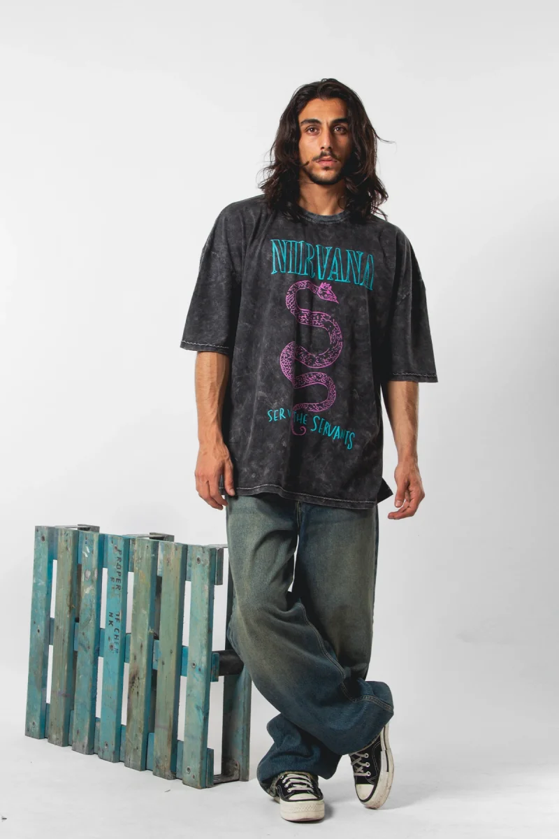 Nirvana Serve The Servants Baskılı Yıkamalı Siyah Oversize Unisex Tshirt