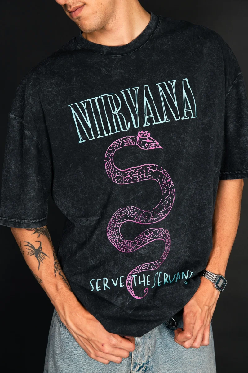 Nirvana Serve The Servants Baskılı Yıkamalı Siyah Oversize Unisex Tshirt