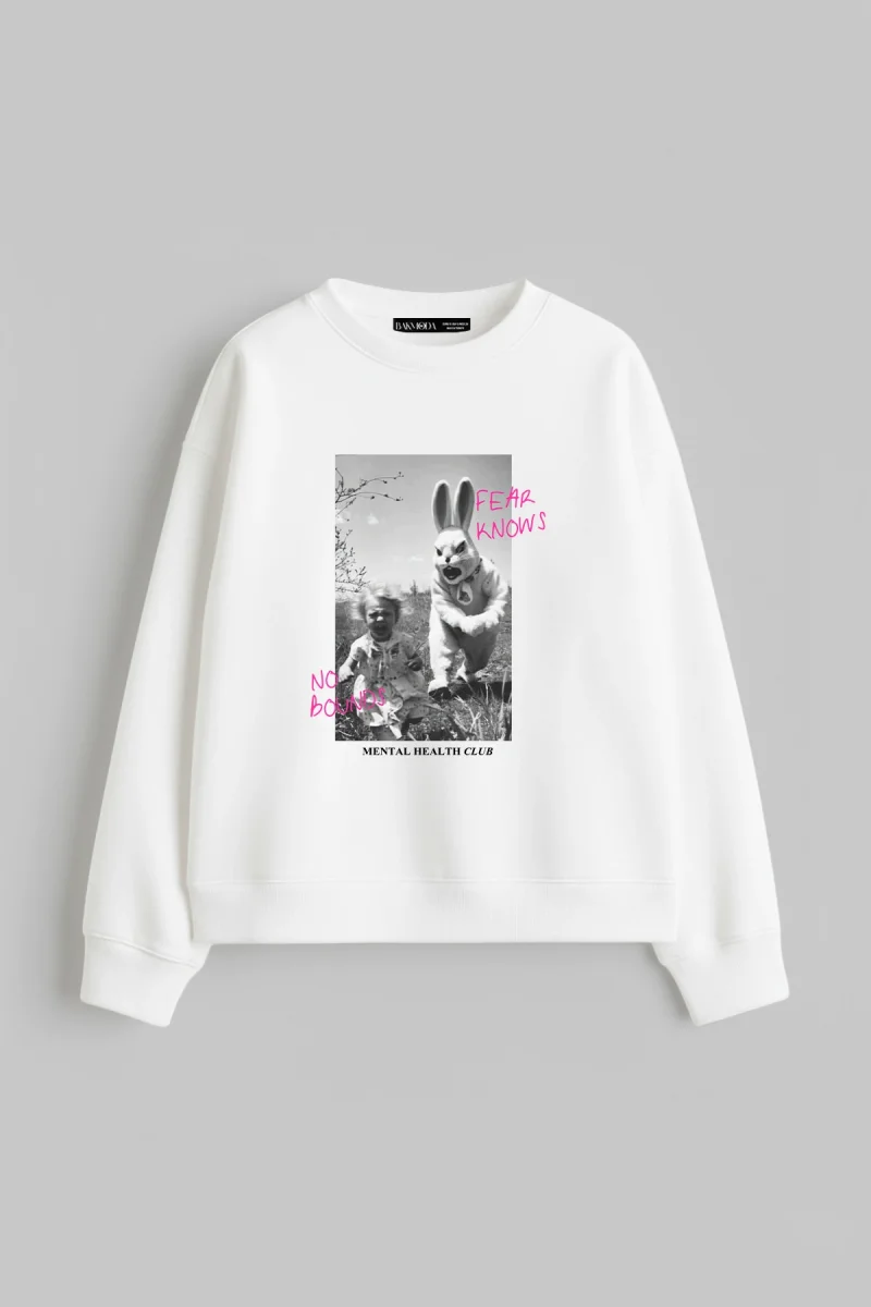 No Bounds Baskılı Kapüşonsuz Relaxed Fit Kadın Beyaz Sweatshirt