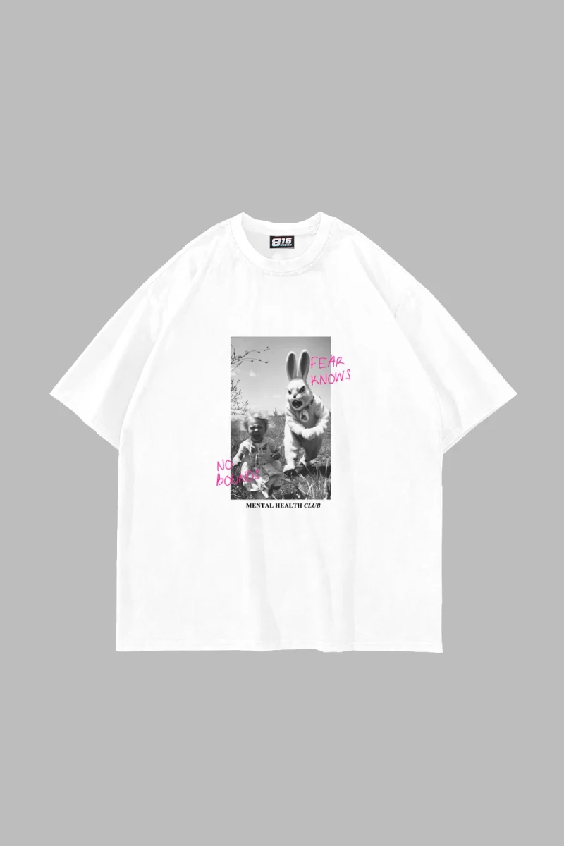 No Bounds Baskılı Oversize Unisex Beyaz Tshirt