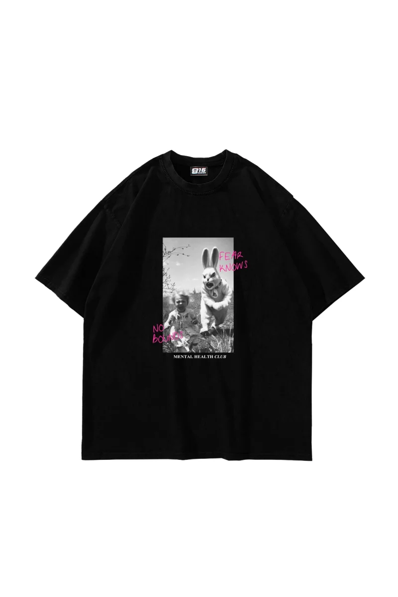 No Bounds Baskılı Oversize Unisex Siyah Tshirt