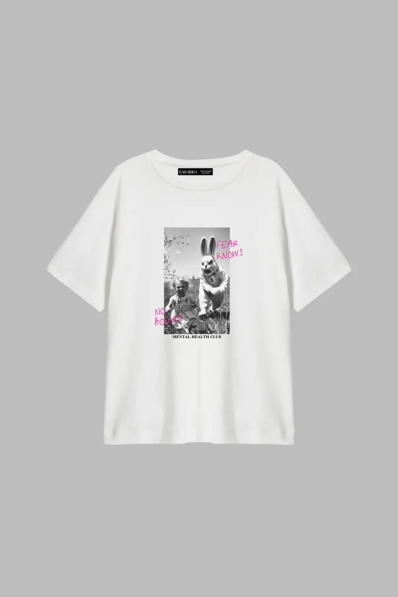 No Bounds Baskılı Relaxed Fit Beyaz Kadın Tshirt