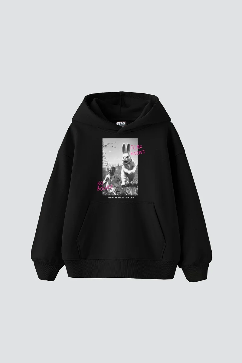 No Bounds Vintage Baskılı Oversize Unisex Siyah Hoodie