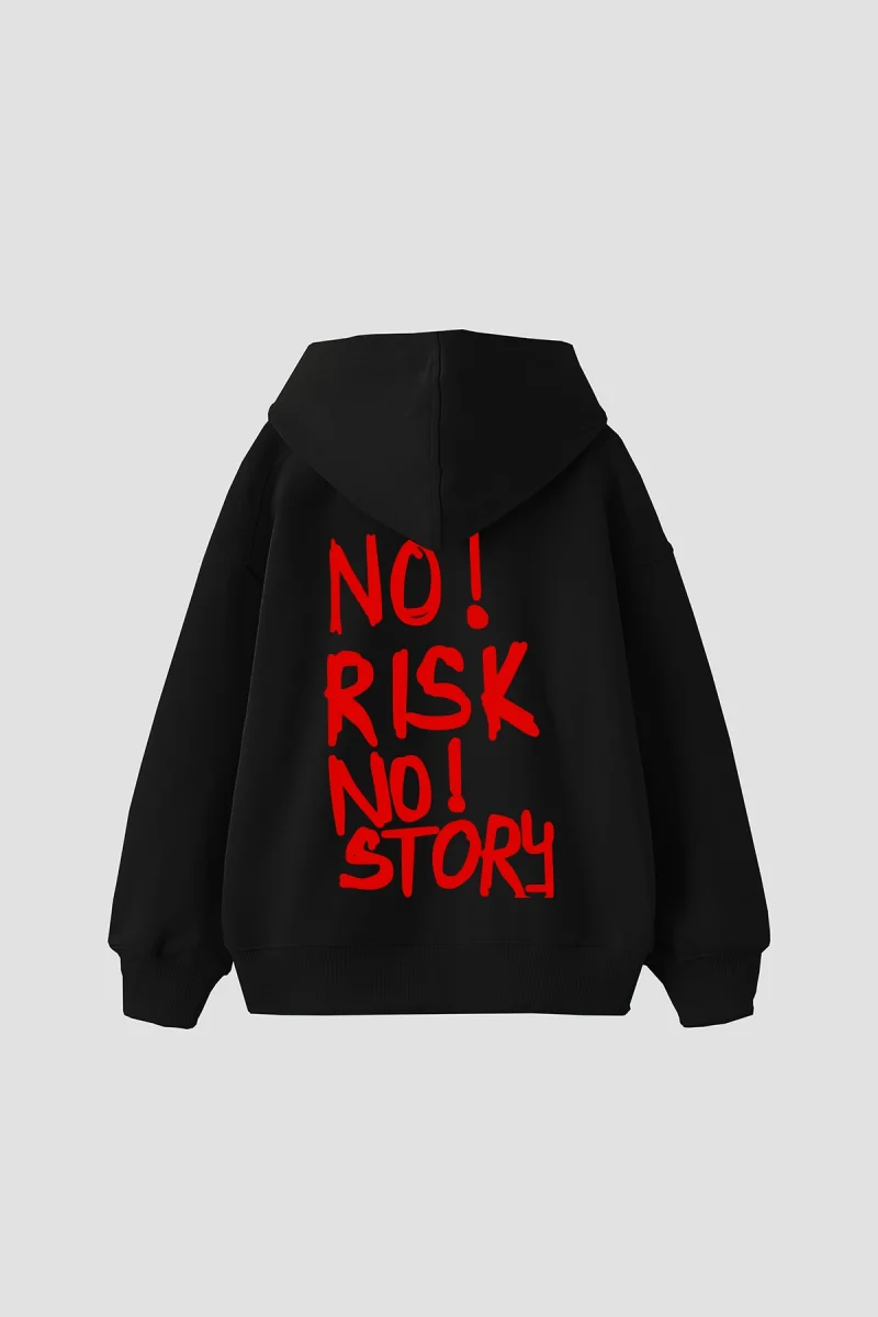 No Risk No Story Baskılı Oversize Unisex Siyah Hoodie