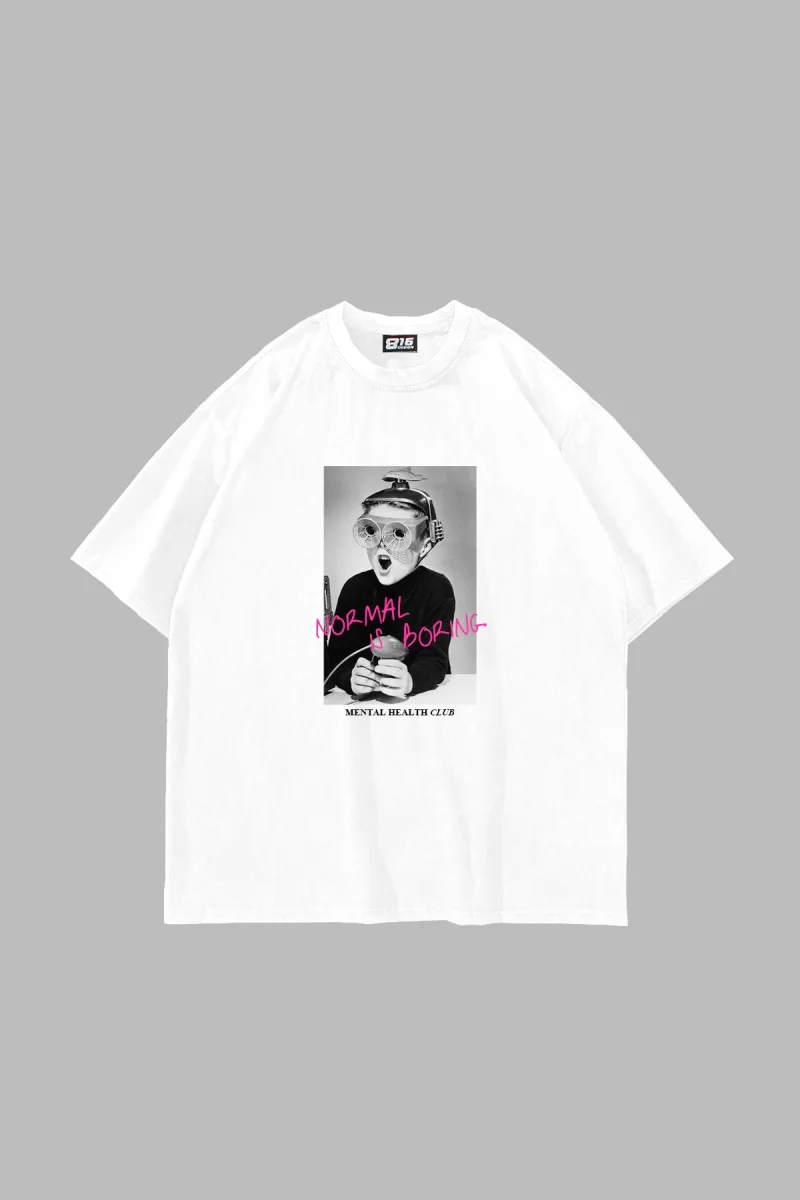 Normal İs Boring Baskılı Oversize Unisex Beyaz Tshirt