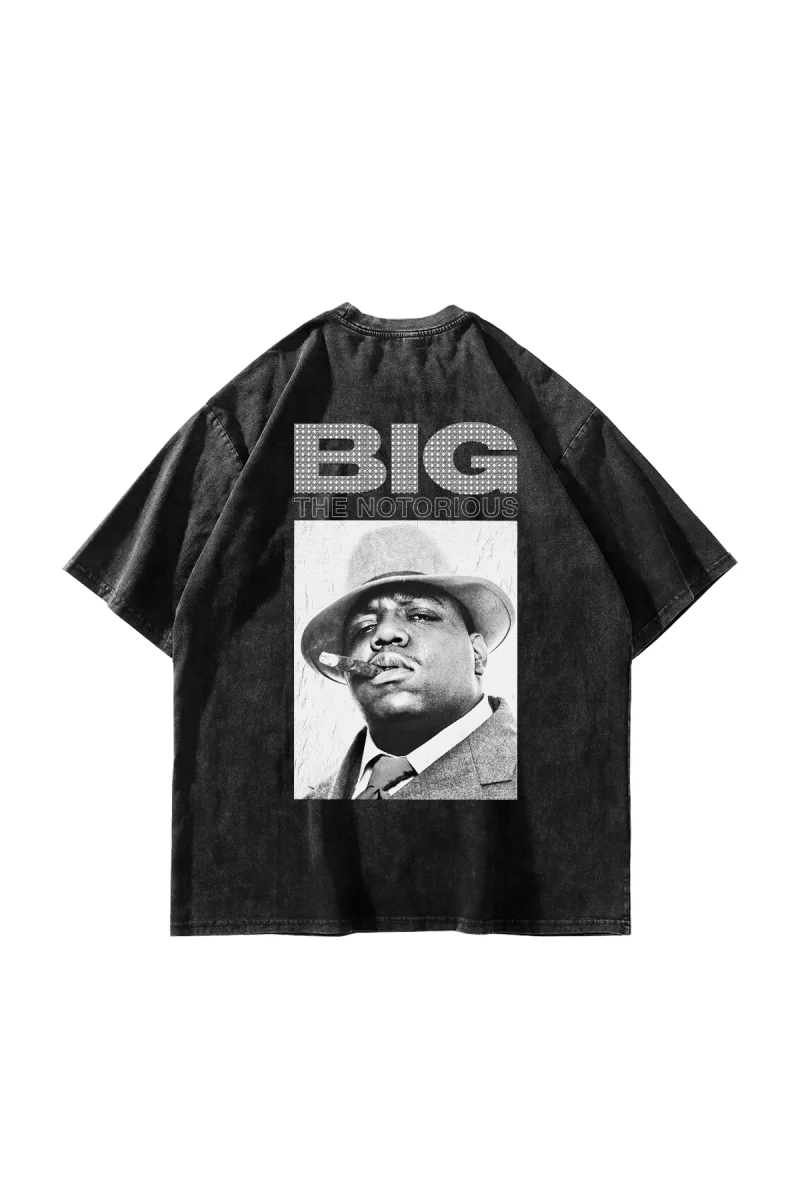 Notorious BIG Baskılı Oversize Unisex Yıkamalı Siyah Tshirt