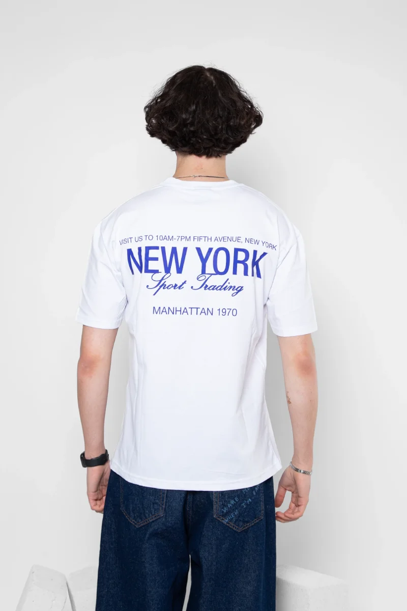 NYC Manhattan Baskılı Oversize Unisex Beyaz Tshirt