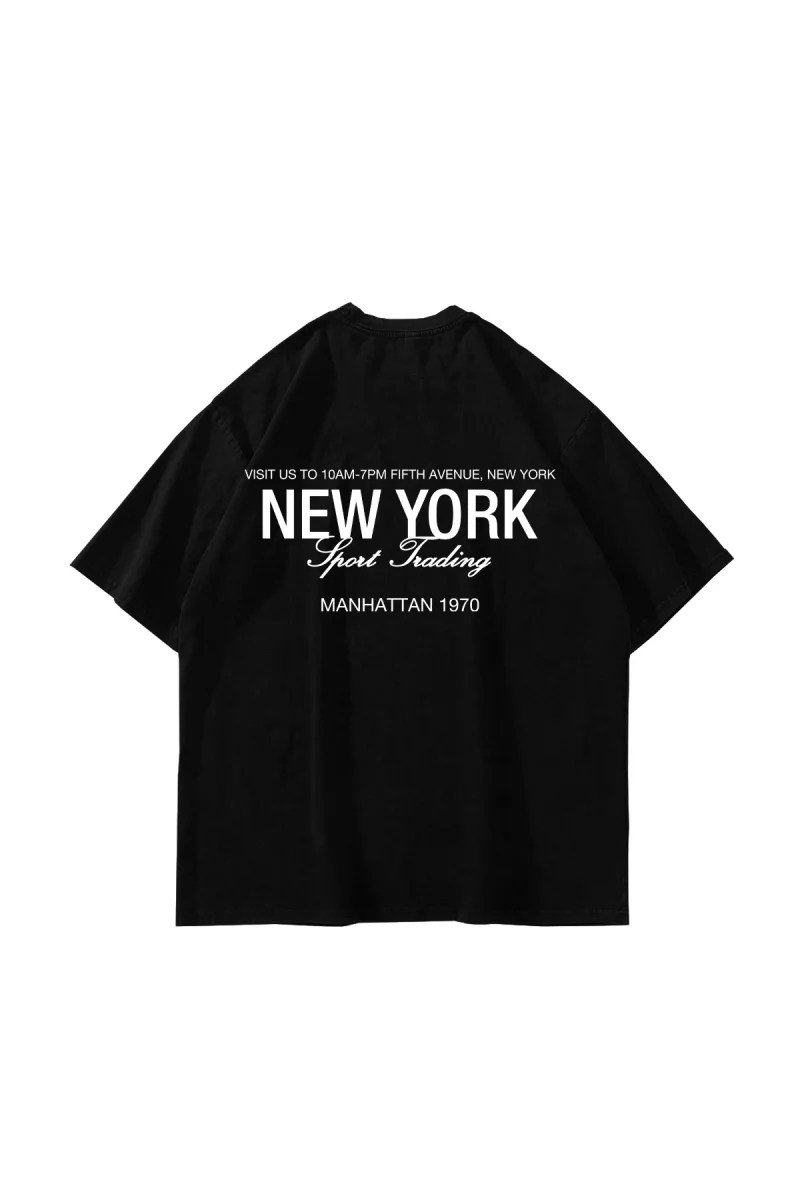 NYC Manhattan Baskılı Oversize Unisex Siyah Tshirt