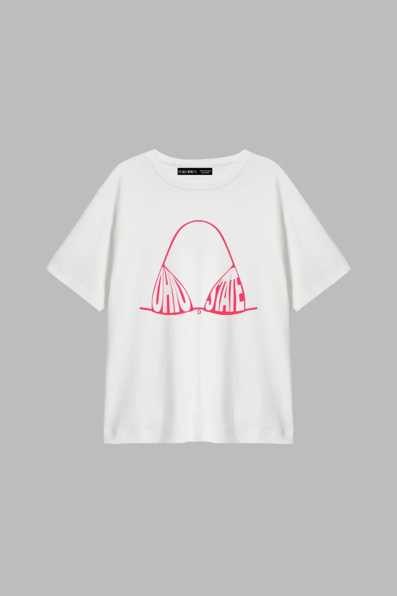 Ohio State Baskılı Relaxed Fit Beyaz Kadın Tshirt