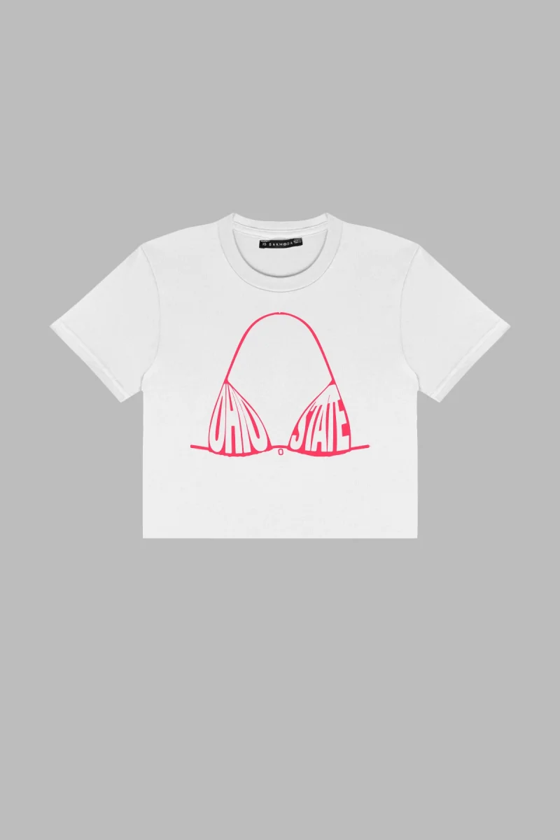 Oho State Baskılı Beyaz Crop Top