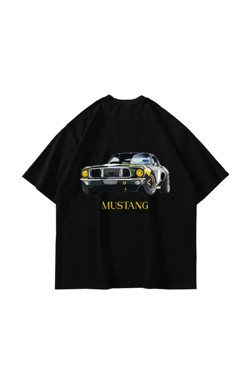Old Mstng Baskılı Oversize Unisex Siyah Tshirt