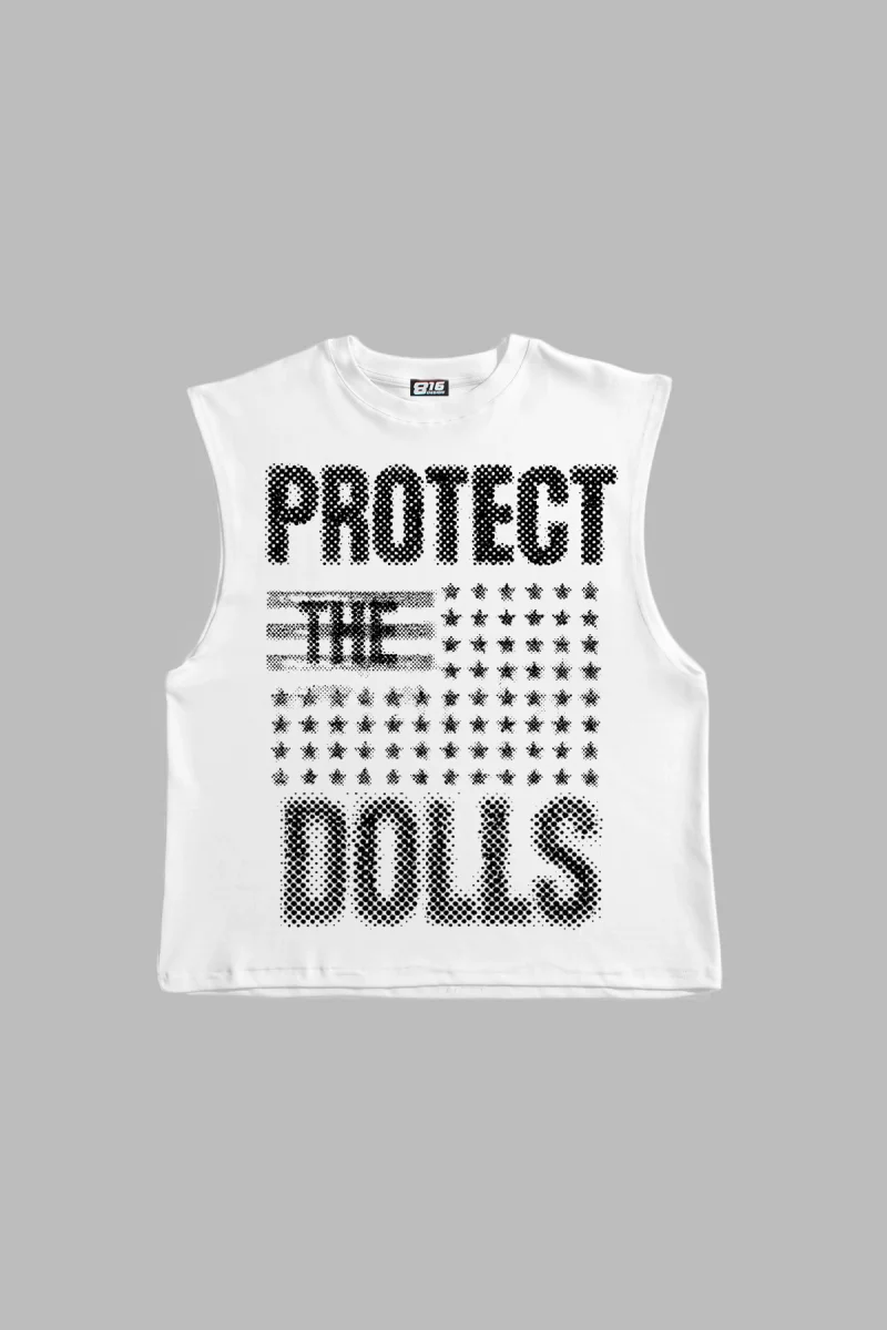 Protect The Dolls Baskılı Beyaz Sıfır Kol Tişört
