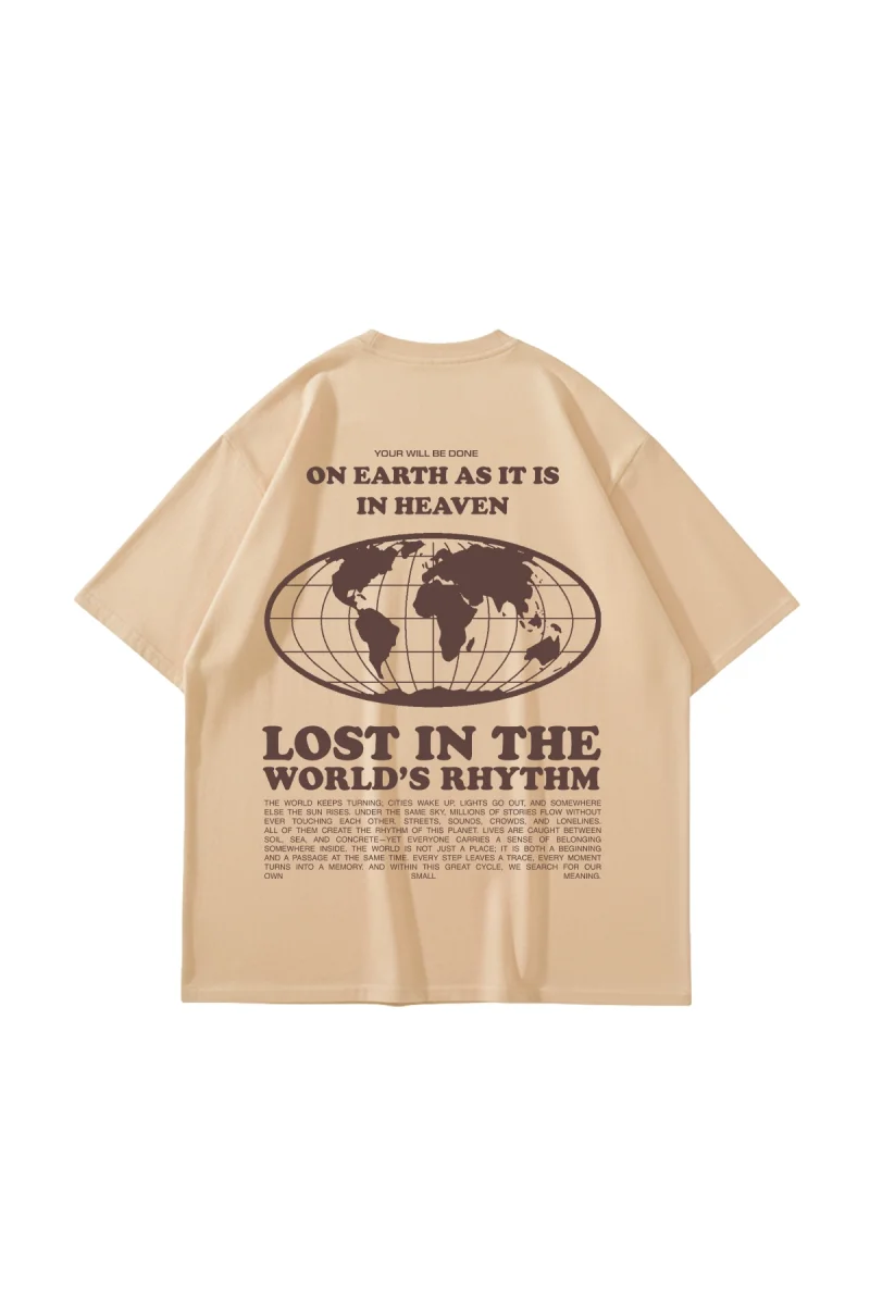 On Earth Graphic Sırt Baskılı Bej Oversize Unisex Tshirt