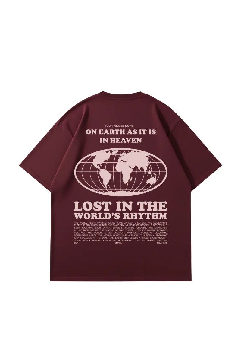On Earth Graphic Sırt Baskılı Bordo Oversize Unisex Tshirt