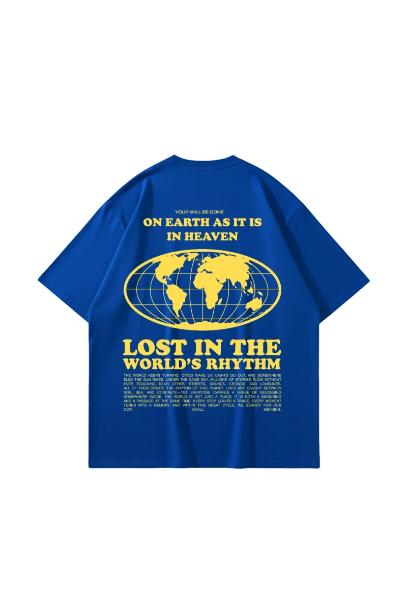 On Earth Graphic Sırt Baskılı Mavi Oversize Unisex Tshirt