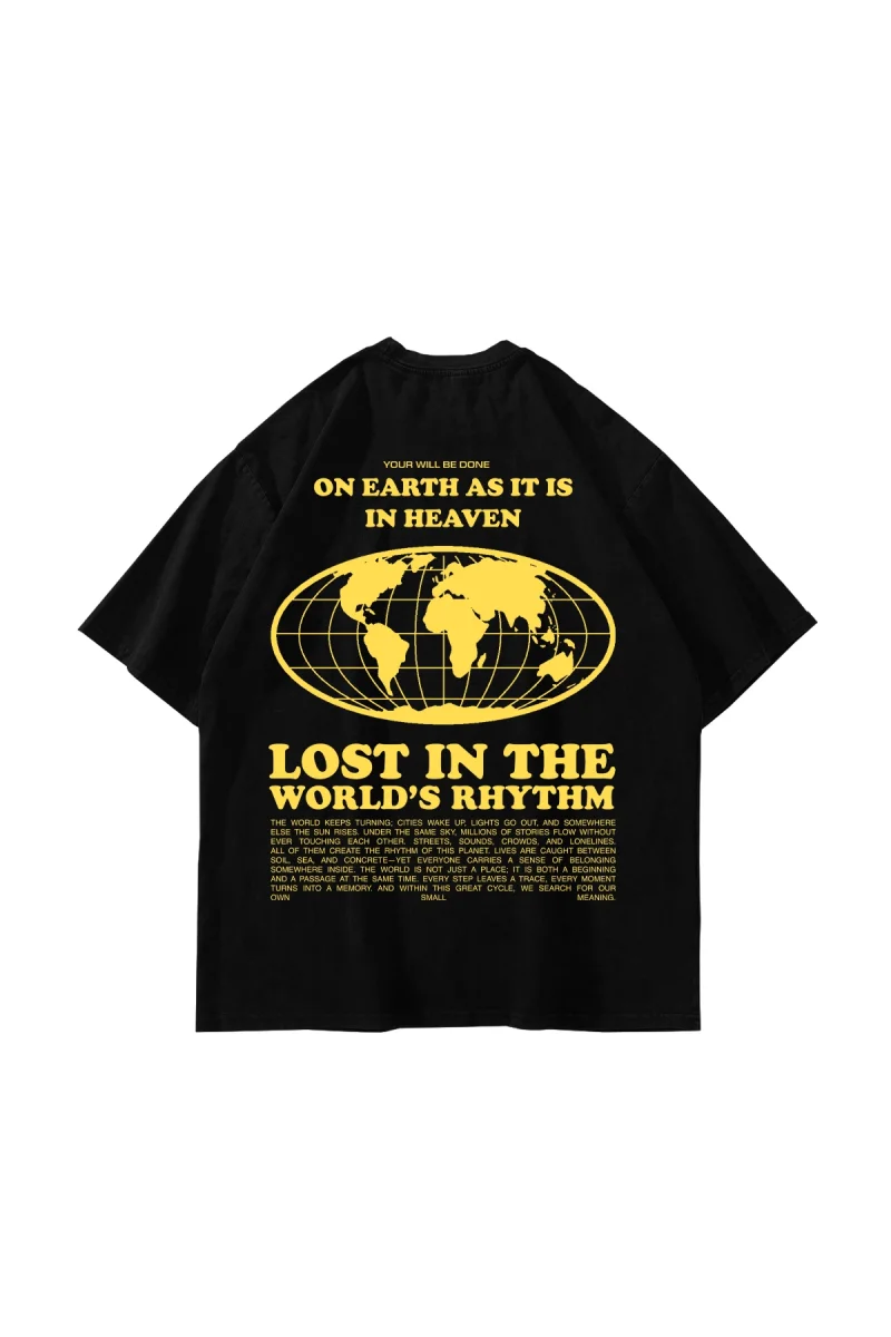 On Earth Graphic Sırt Baskılı Siyah Oversize Unisex Tshirt