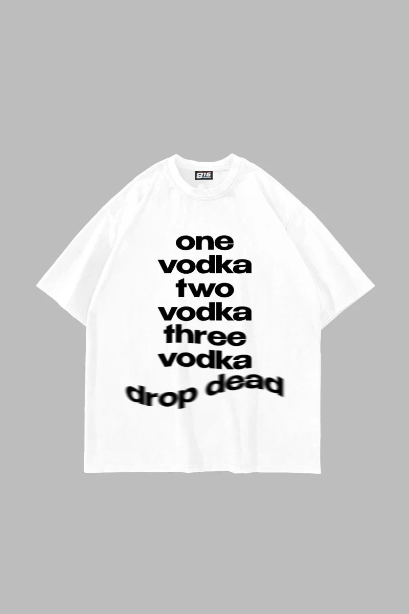 One Vodka Baskılı Oversize Unisex Beyaz Tshirt