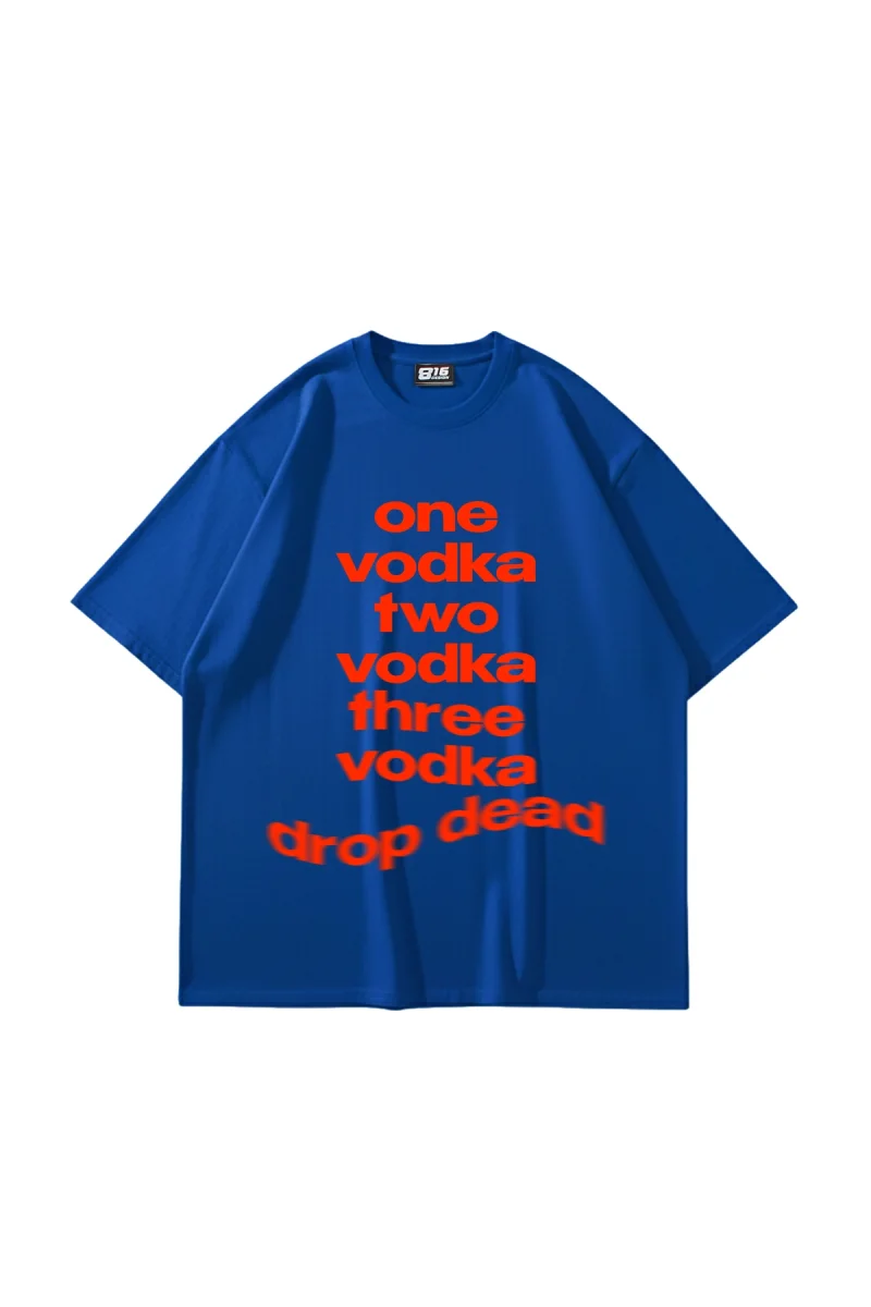 One Vodka Baskılı Oversize Unisex Mavi Tshirt