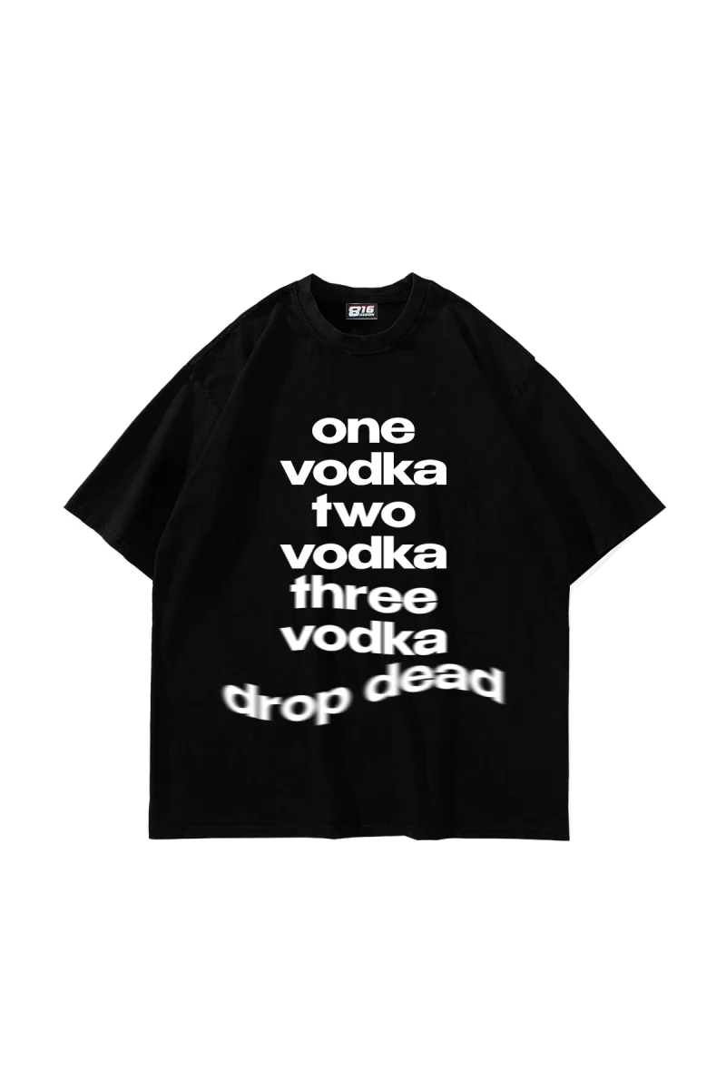 One Vodka Baskılı Oversize Unisex Siyah Tshirt