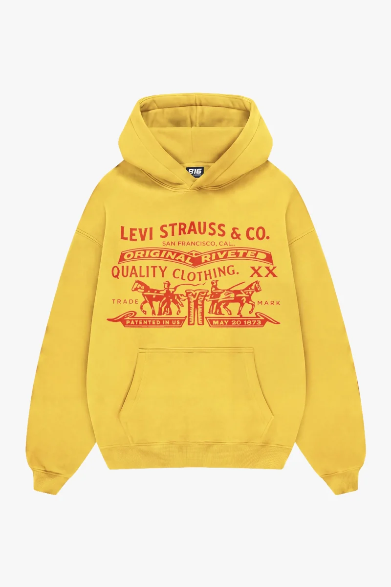 Riveted Baskılı Oversize Unisex Sarı Hoodie