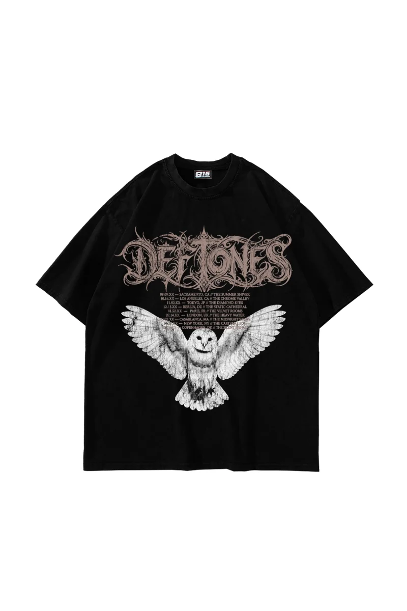 Owl Diamond Graphic Baskılı Siyah Oversize Unisex Tshirt