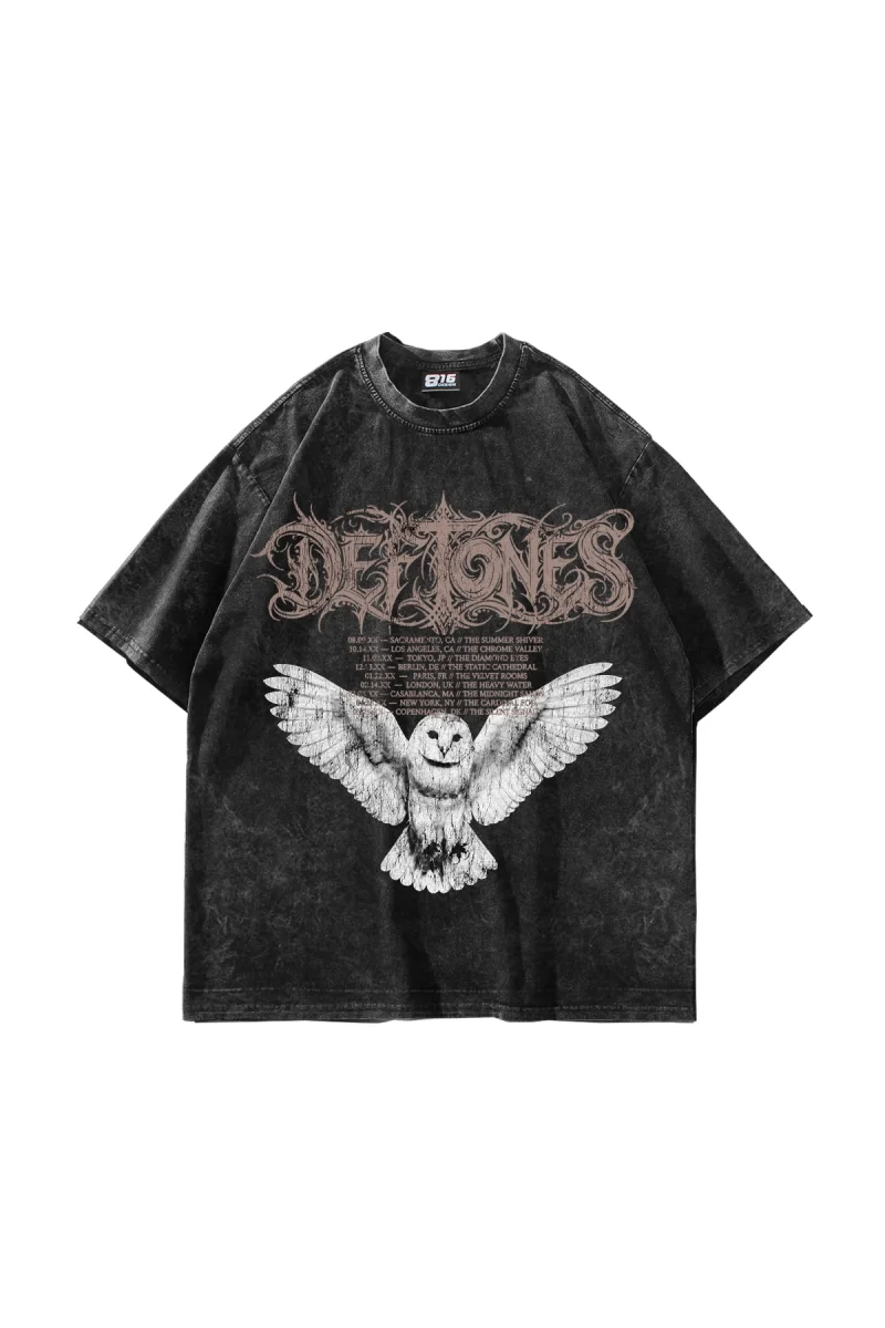 Owl Diamond Graphic Baskılı Yıkamalı Siyah Oversize Unisex Tshirt