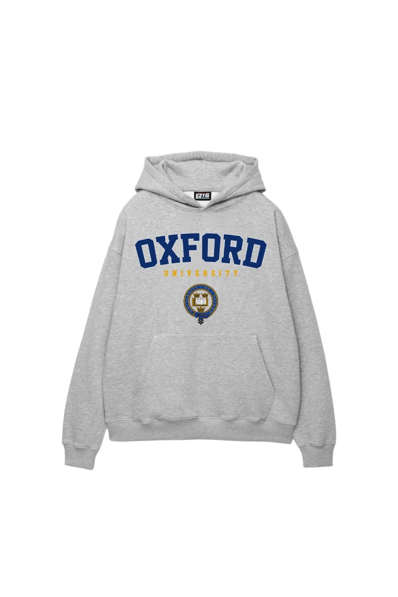 Oxford University Baskılı Oversize Unisex Gri Hoodie
