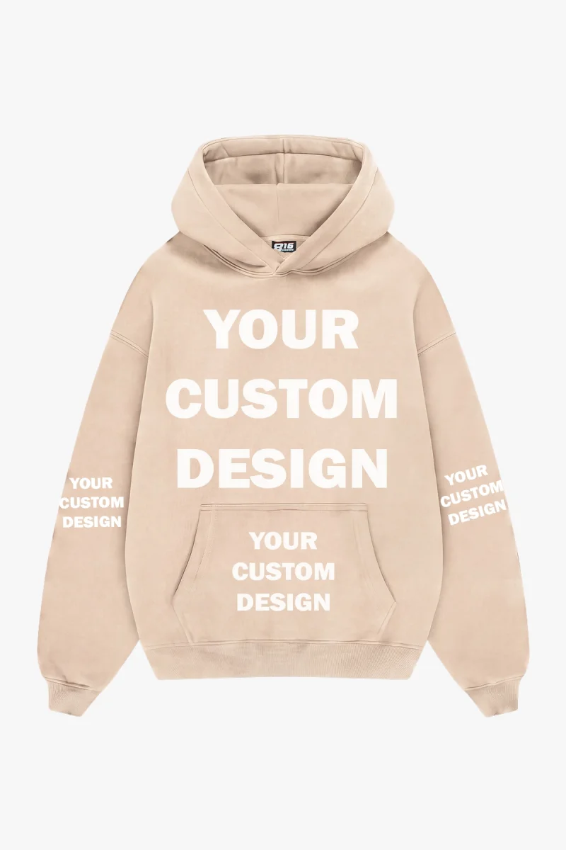 Özel Tasarım Basic Oversize Unisex Bej Hoodie