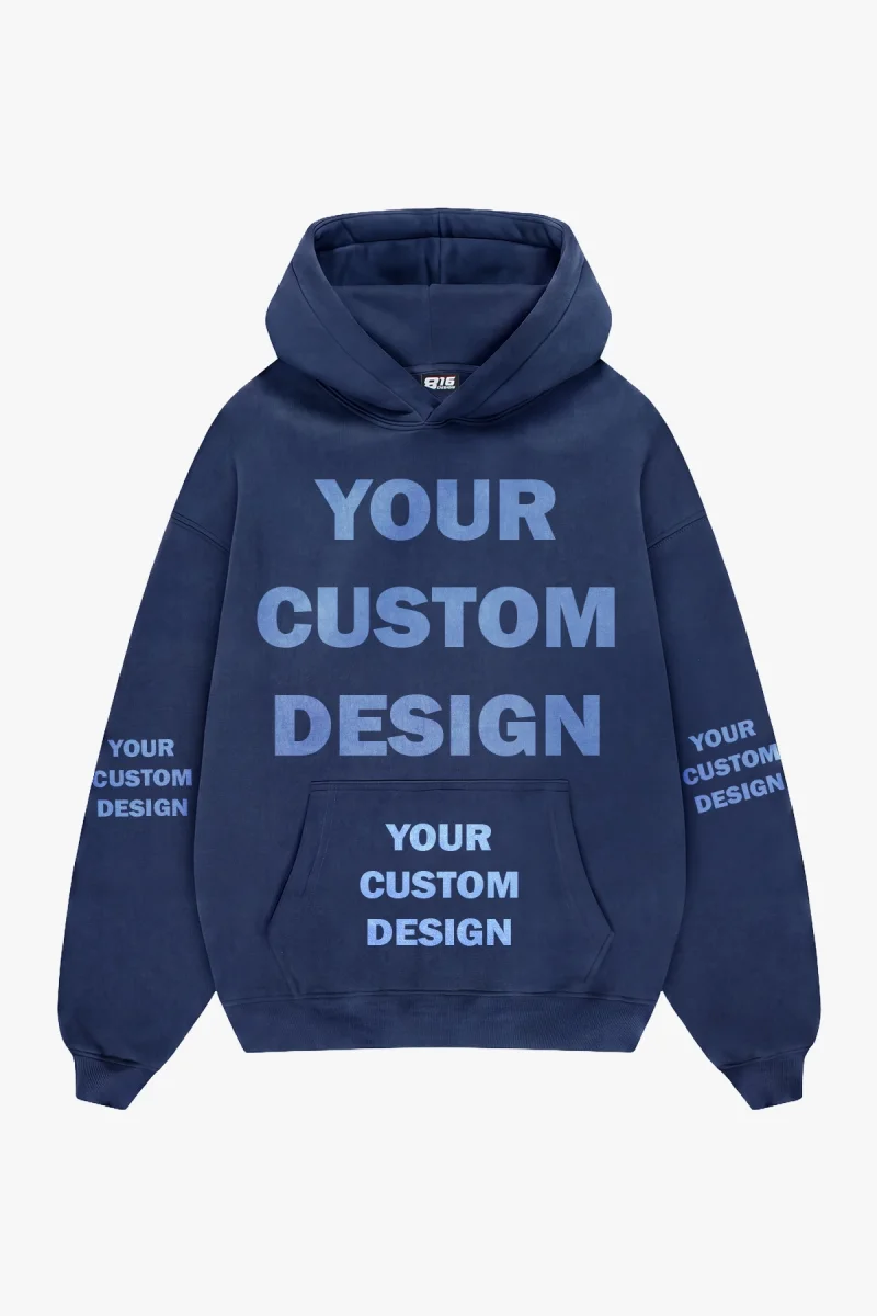 Özel Tasarım Basic Oversize Unisex İndigo Hoodie