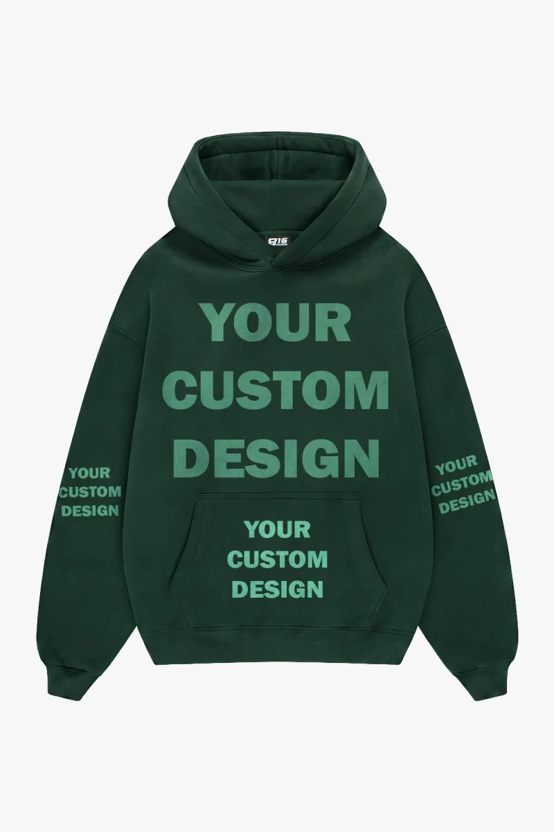Özel Tasarım Basic Oversize Unisex Koyu Yeşil Hoodie