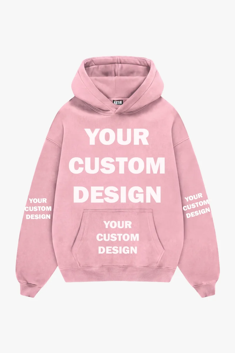 Özel Tasarım Basic Oversize Unisex Pembe Hoodie