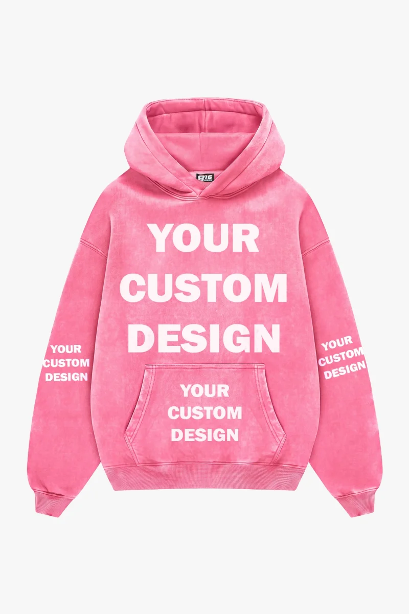 Özel Tasarım Basic Oversize Unisex Yıkamalı Pembe Hoodie