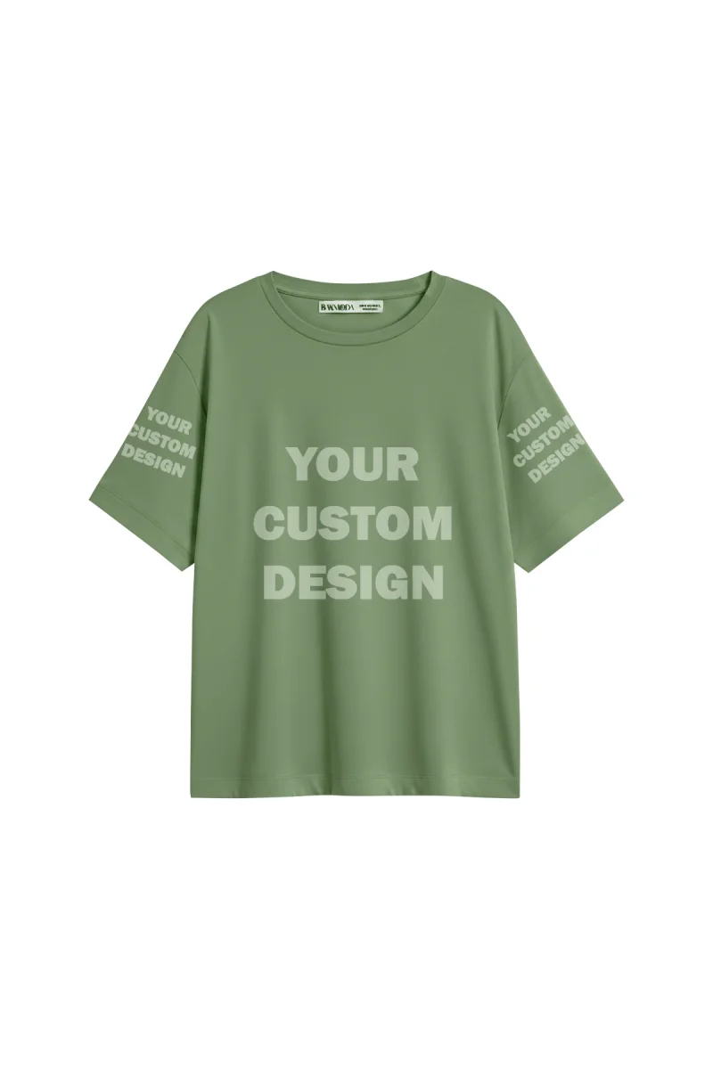 Özel Tasarım Basic Relaxed Fit Yeşil Kadın Tshirt