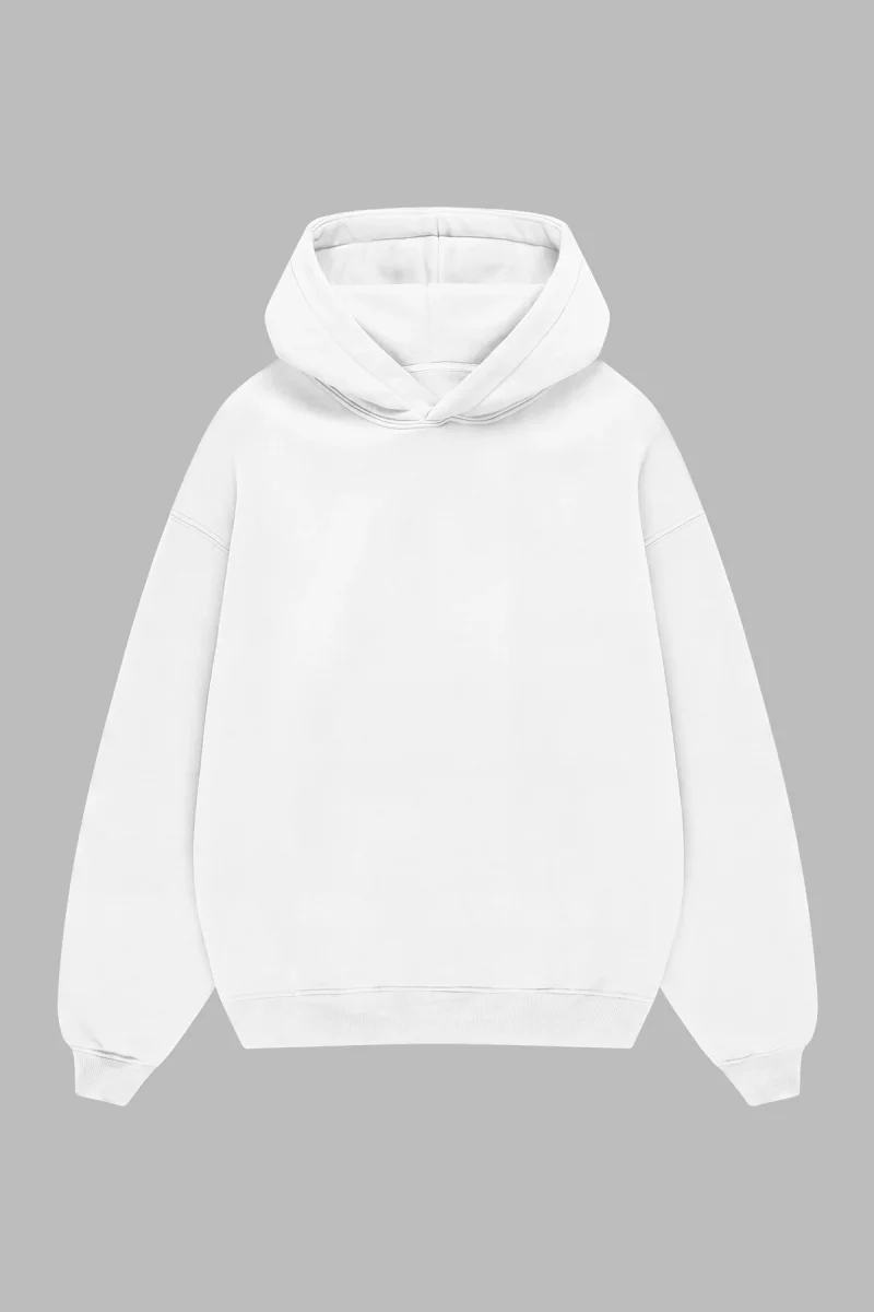 Özel Tasarım Cepsiz Basic Kapüşonlu Oversize Beyaz Hoodie