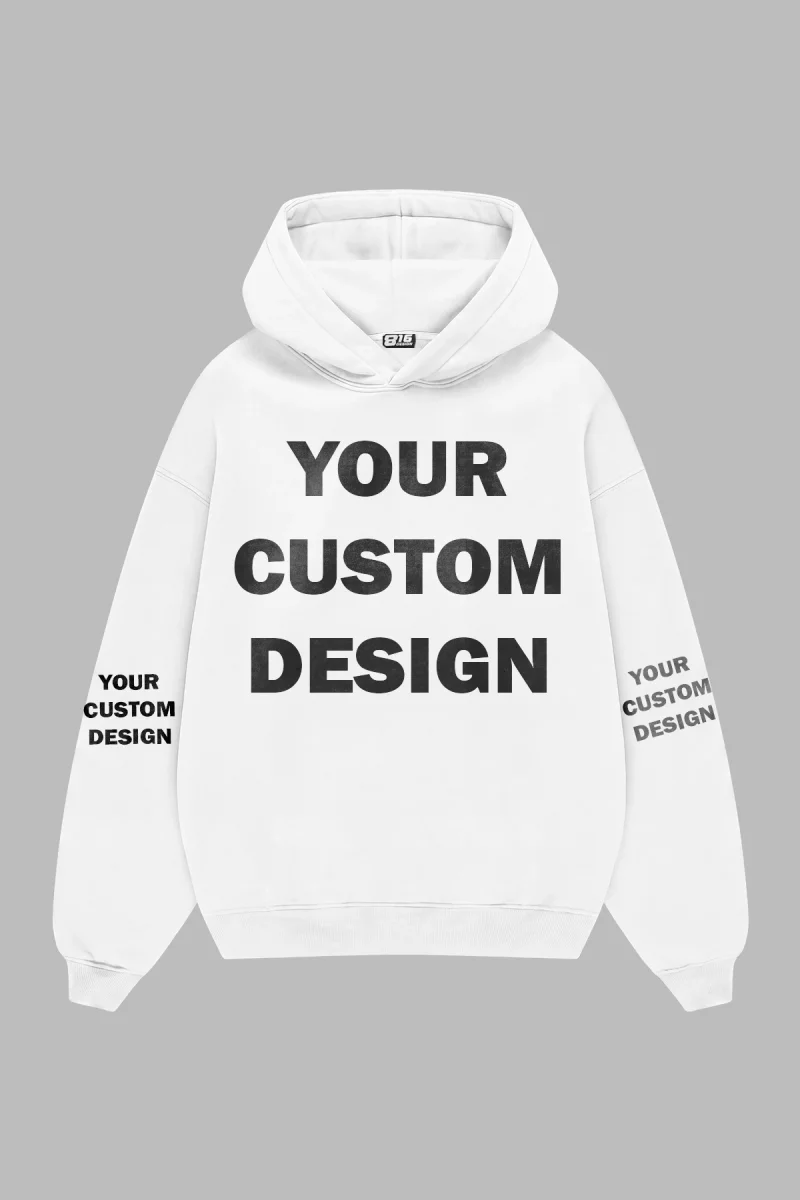 Özel Tasarım Cepsiz Basic Kapüşonlu Oversize Beyaz Hoodie