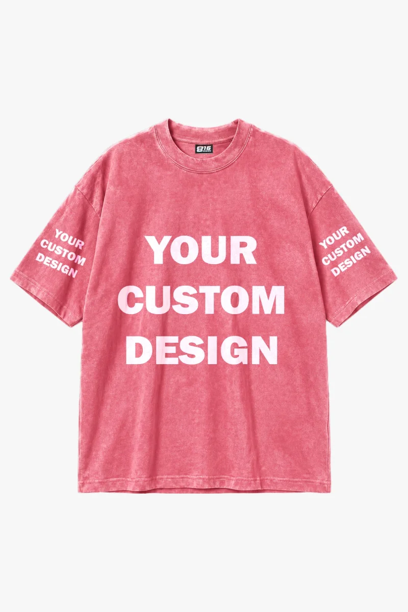 Özel Tasarım Yıkamalı Pembe Basic Oversize Unisex Tshirt