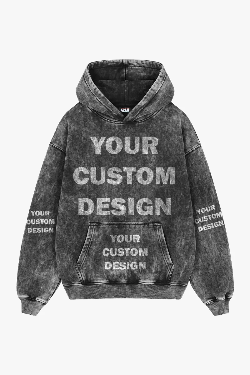 Özel Tasarım Yıkamalı Siyah Basic Oversize Unisex Hoodie