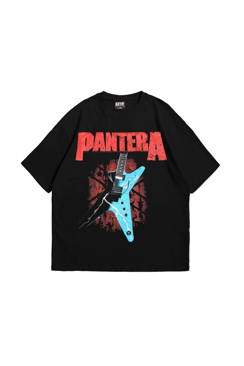 Pantera Baskılı 24/1 Oversize Premium Siyah Tshirt