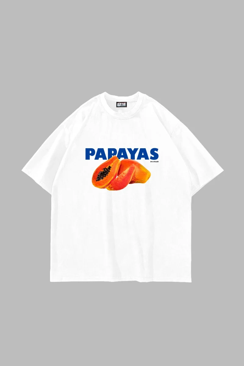 Papayas Baskılı Beyaz Oversize Tişört