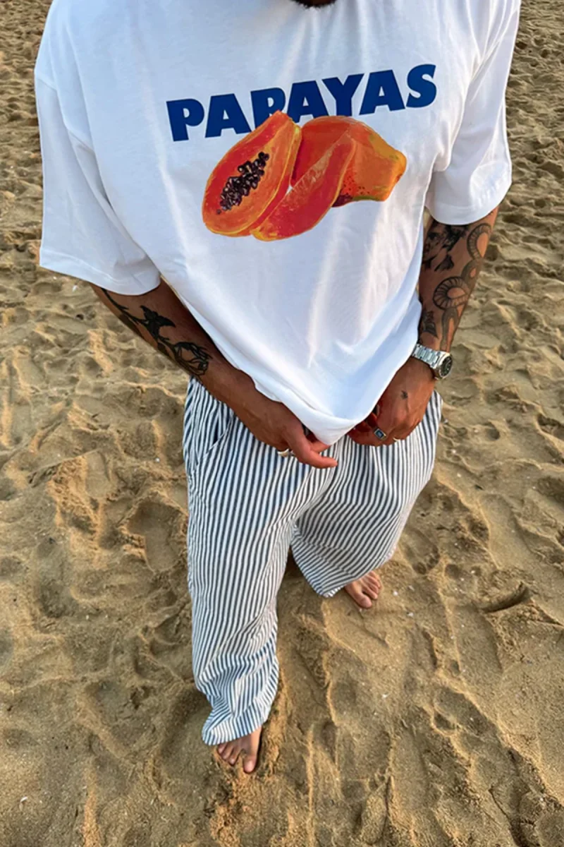 Papayas Baskılı Beyaz Oversize Tişört